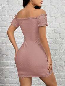 Vestido ajustado de punto con hombros descubiertos - Rosa vieja - Ver 2