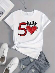 1 Camiseta deportiva casual de mujer, 50 aniversario, estampado con número 1975, cuello redondo, manga corta - Blanco - Ver 7
