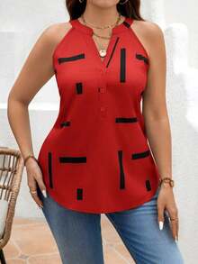 Blusa de hombros descubiertos elegante con estampado floral all-over para tallas grandes en verano - Rojo - Ver 7