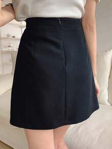 Falda-pantalón Sólido Con Raja En El Dobladillo - Azul marino - Ver 2