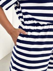 Rompers para mujeres de talla grande, mono informal de rayas, vestidos de verano para mujer, traje de una pieza, mono corto, para dama - Azul marino 2 - Ver 7