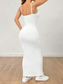 Vestido básico de tirantes finos blanco para mujer - Blanco - Ver 2