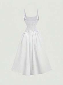 xheSHEIN MOD Vestido elegante de longitud media sin mangas con diseño de cintura plisada y unicolor para mujerxhe - Blanco - Ver 6