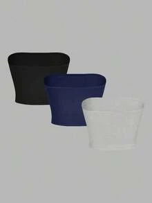 Set de 3 piezas Top tubo sexy y top casual ajustado para mujer, apropiado para el verano - Multicolor 3 - Ver 2
