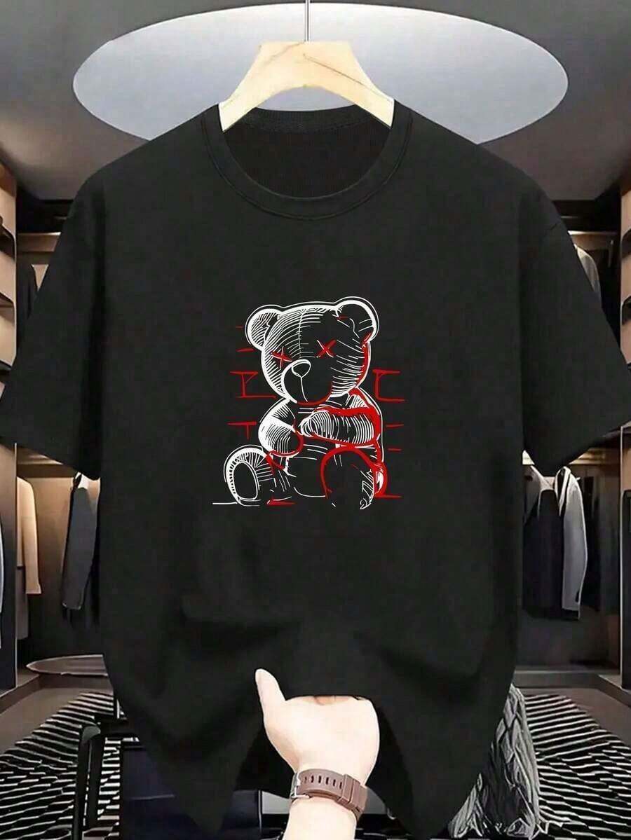 100% Pure Cotton, Breathable And Gentle On The Skin. Classic Crew Neck Design, Slim Fit, And Flattering For All Body Types. Fashionable Print With A Minimalist Style And High-Quality Finish. Unisex Design Perfect For Matching Outfits, Ideal For Everyday Wear, Dates, Leisure, And Streetwear – Versatile And Timeless. - 黑色 - 查看 1
