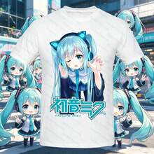 Camiseta de manga corta de algodón con cuello redondo y estampado de anime H1atsune M1iku. Camiseta holgada de estilo urbano 2026. Camiseta de manga corta de algodón puro de 220 g para hombres y mujeres. Tejido grueso, resistente a las arrugas y que no se deforma fácilmente. Estilo sencillo y versátil, ligero y transpirable, perfecto para ir al trabajo, viajar, acampar, ir de compras y para el tiempo libre diario. - Blanco - Ver 1