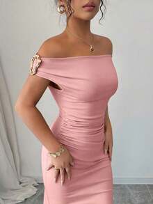 YHHRafferiza Vestido de fiesta ajustado con hombros descubiertos y detalles metálicos elegantes para mujerYHH - Rosa - Ver 5
