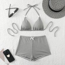 Purely Seductive Backless Bikini With Bow Detail, New Two-Piece Swimsuit With Fresh And Delicate Print. - Black - View 3