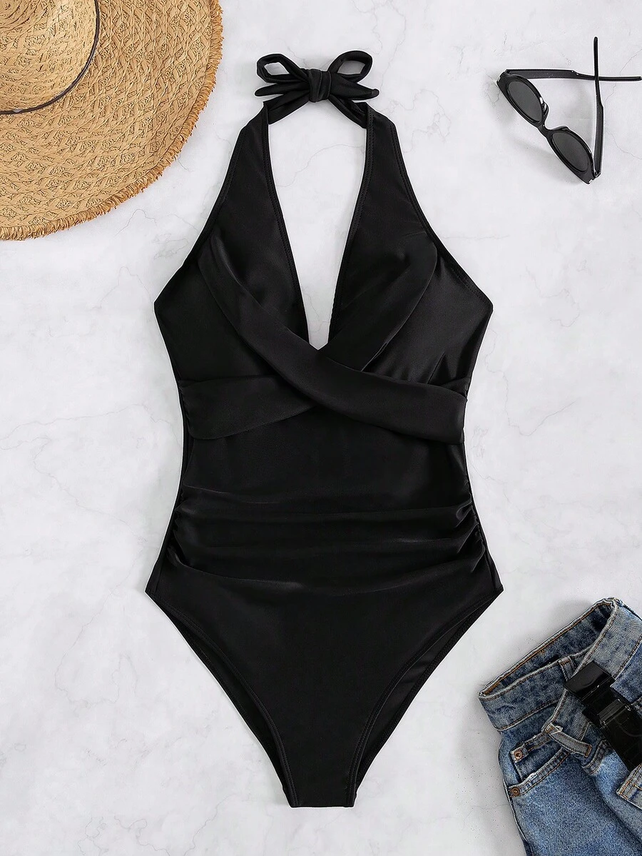 Nuevo traje de baño para mujer, bikini de una pieza a la moda, traje de baño sexy de una pieza para la playa. - Negro - Ver 1