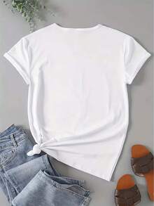 Women's Short-Sleeved T-Shirt With A Round Neck, Modern Design, And Anime-Style Printed Lettering. Comfortable And Easy To Wear. Ideal For Casual Everyday Wear And A Naturally Elegant Style; A Must-Have For Summer Parties. Local Payment. - 白色的 - 查看 2