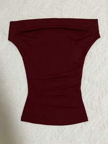 Paquete de 4 piezas ,Camiseta de mujer con diseño asimétrico de hombro, rayas texturizadas, cintura estilizadora y hombro asimétrico sexy. Estilo dulce de vacaciones. Perfecta para el verano. - Multicolor - Ver 8