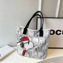 Miniso Peanuts Snoopy Basketball Comic Strip Canvas Tote Bag, White Shoulder Bag For Daily Use - Pink - View 5