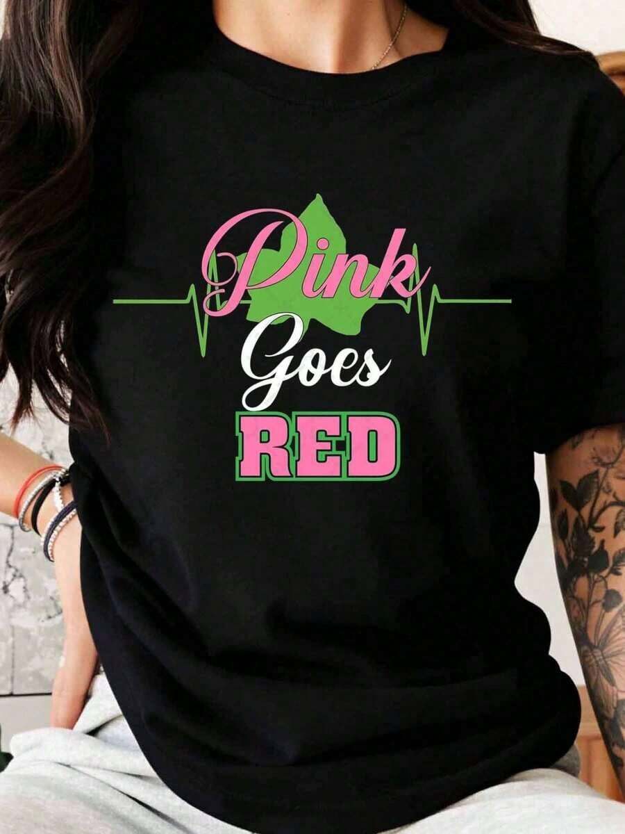 Women's Casual Graffiti Style T-Shirt, Texas State Design In Pink And Red, Summer And Spring Clothing, Gift For Friends And Family, Fashionable Summer Cotton T-Shirt - 黑色 - 查看 1