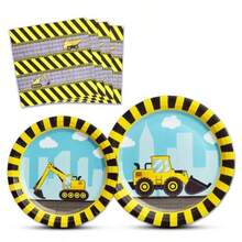 WERNNSAI Construction Party Supplies - 48PCS Disposable Dump Truck Themed Tableware Set for Boys Birthday Dinner Dessert Plates and Napkins Serves 16 Guests - Amarillo - Ver 1