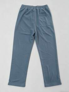 Men's Side Slit Straight Leg Casual Sweatpants, Drawstring Waist Loose Fit Sports Trousers - Blue - View 3