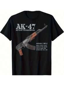 Camiseta de Hombre con Diseño de Rifle de Asalto AK-47 - Ilustración de Arma Rusa Kalashnikov, Diseño Vintage, Camiseta Casual Lavable a Máquina, Adecuada para Entusiastas de las Armas y Ropa Temática, Una camiseta de manga corta ideal para el hogar, uso diario, fiestas y viajes-perfecta como regalo para amigos o familiares. - Negro - Ver 6
