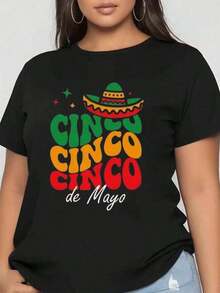 Women T Shirt Cinco De Mayo Mexican Sombrero Print Short Sleeve Round Neck Fiesta Celebration Party Wear 220gplayeras de mujer - Negro - Ver 5