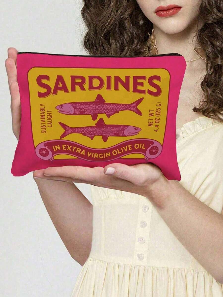 復古沙丁魚化妝品圖案化妝包,可愛大容量收納包,日常梳妝與化妝包,多功能收納包,輕便旅行手提包,精美禮物,送給朋友的旅行紀念品,必備旅行收納包,適合工作、上學、旅行、野餐、露營、戶外探險和其他場合,情人節禮物,開學季,畢業季,畢業紀念品,教師節禮物,感謝老師,公共用品 - 彩色 - 查看 1