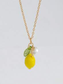 1pc Refreshing Lemon Flower Pendant Necklace, Suitable For Daily Wear, Vibrant - Multicolor - View 2