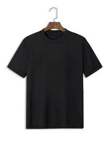 Herren-Plus-Size-Freizeit-T-Shirt mit Palmenmuster-Print 'Vibes', Schwarz mit weißem Design, leichter, atmungsaktiver Stoff, locker geschnittener Rundhalsausschnitt, kurze Ärmel, maschinenwaschbar, ideal für den Sommer und das ganze Jahr, Kleidung für warmes Wetter. |   Lebhafte - Schwarz - Übersicht 3