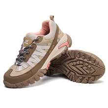 Zapatos de moda estacional para mujer con cordones, diseñados para prevenir aplastamientos y pinchazos, adecuados para trabajo, minería y construcción - Caqui - Ver 15
