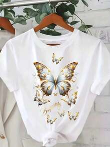 Nuevas llegadas para el verano. Camiseta de Algodón Puro con Estampado de Anime y Letras de Moda para Mujer, Cuello Redondo, Diseño Sencillo, Cómoda y Transpirable, Adecuada para Uso Diario Casual, Versátil, Muestra un Estilo de Elegancia Natural, Esencial para Fiestas de Verano, Envío Local. Blusa, Camisa > Hermosa. - Blanco - Ver 1