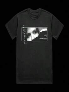 Camiseta con estampado "Lost in Translation", manga corta, unisex, apta para todas las estaciones, camiseta informal negra de cuello redondo. - Negro - Ver 1