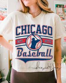 Vintage Chicago Baseball T-Shirt With Funny Smiling Mascot, Chicago Baseball Game Day T-Shirt, City Of Chicago Summer T-Shirt, Unisex Style, Cool Summer T-Shirt, Unisex Style - 白色 3 - 查看 7