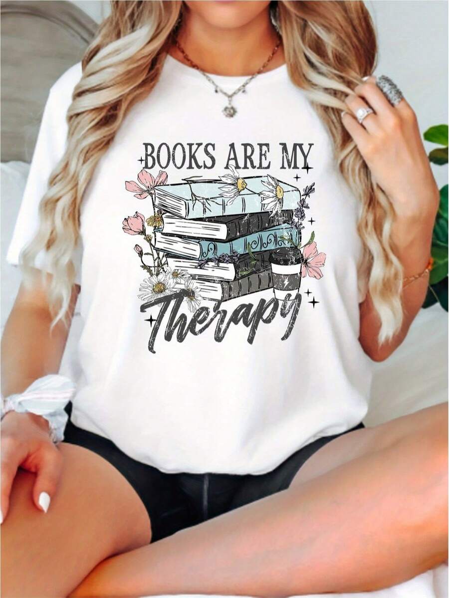 Camiseta para amantes de los libros, camiseta "los libros son mi terapia", camiseta divertida para lectores, camiseta con diseño de ratón de biblioteca, bonito regalo para lectores, camiseta para amantes de la literatura, regalo para ratones de biblioteca. - Blanco - Ver 1