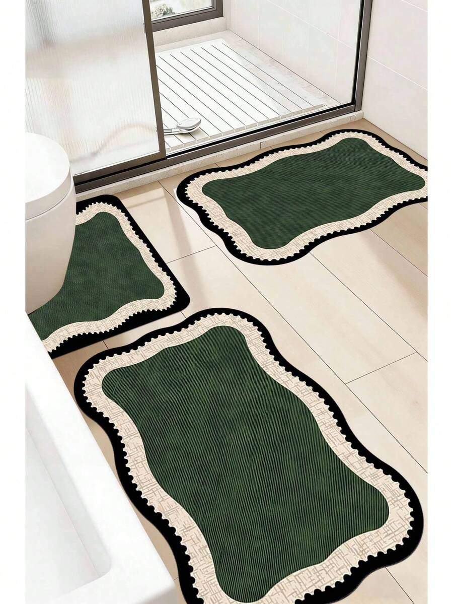 Alfombra de baño con forma asimétrica color verde musgo, alfombra de baño, felpudo, alfombra pequeña, alfombra, tapete, decoración del hogar, alfombra de área, felpudo exterior, decoración del hogar, alfombra de área, alfombra de dormitorio, alfombra lavable - Multicolor B - Ver 1
