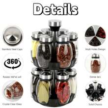 1pc Practical Rotating Spice Rack Storage Box - Rotating Countertop Herb & Spice Seasoning Storage Canister, 6 Glass Jars On 1 Tier, 12 Glass Jars On 2 Tiers, Kitchen Storage Helper, Suitable For Kitchen, School And Home Gatherings (Includes Stand) - Multicolor - View 1