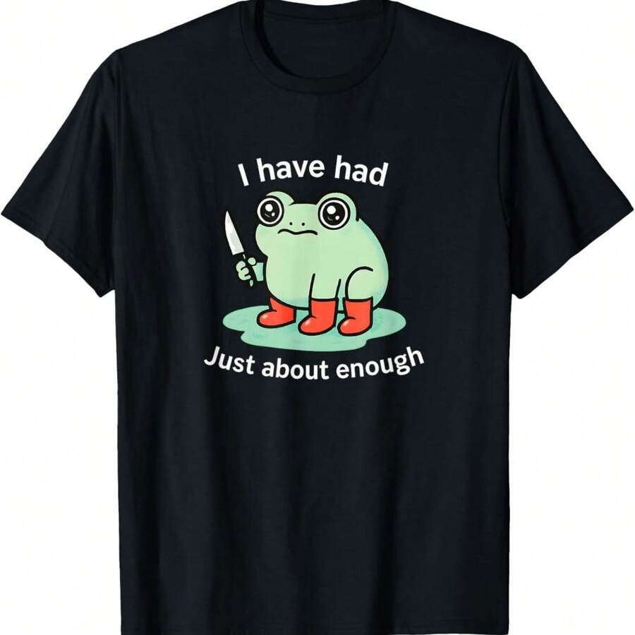 Angry Green Frog With Knife I've Had Enough Meme T-Shirt - Black - View 1