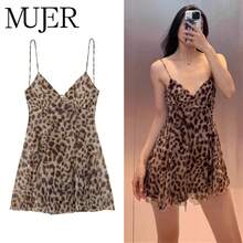 MUJER 2025 Mini vestido de tul para mujer, vestido deslizante con estampado de leopardo, vestidos cortos sexis con espalda descubierta para mujer, vestidos de fiesta drapeados - Vestido de leopardo - Ver 3