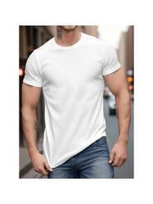 1 Unisex T-Shirt - 100% Cotton, Short Sleeve, Black Round Neck, With Original Prints - Suitable For Casual Wear, Regular Fit, Short Sleeve Round Neck, Unisex, Breathable Fabric, Perfect As A Valentine's Day Or Birthday Gift For Friends And Family, 180g 100% Cotton. - 白色 - 查看 3