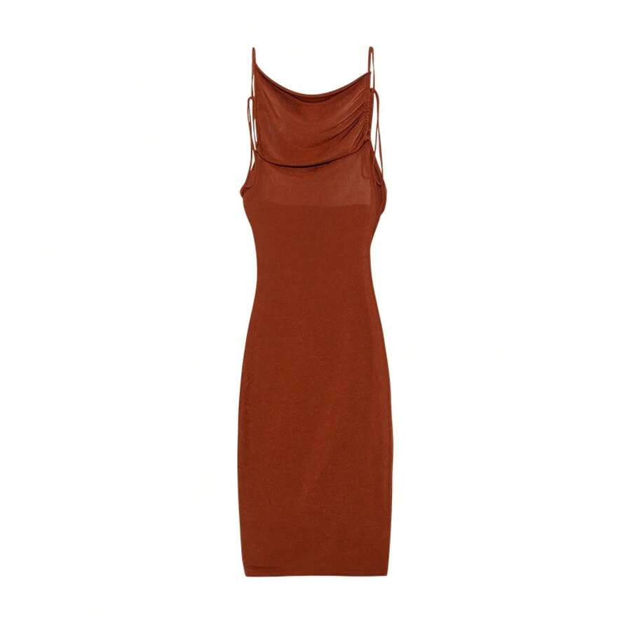 2024 nueva moda de verano vestido Sexy sin tirantes vestido sin tirantes con cuello colgante temperamento - Marrón oscuro - Ver 1