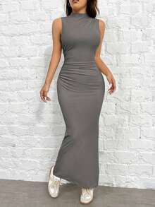 1 pieza Vestido de punto ajustado sin mangas color rojo rosa para mujer - Gris - Ver 1