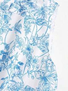 Elegante vestido de verano nuevo para mujer, de estilo francés, con cuello redondo tejido, sin mangas y estampado - Celeste - Ver 5