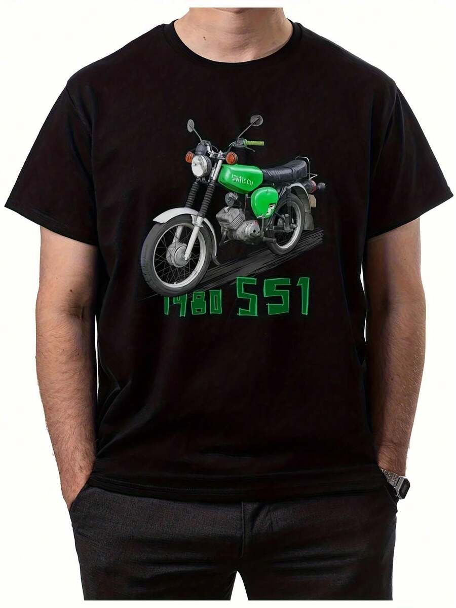 Camiseta de hombre, holgada y cómoda, Camiseta Retro de Motocicleta SIMSON 055 para Hombre - Camiseta con Gráficos Retro en Negro y Verde, Diseñada para Entusiastas de las Motocicletas, Una Camiseta Casual Adecuada para Todas las Temporadas, Diseñada por SIMSON, Camisetas para Todas las Temporadas - Camisetas con Estampados Vivos - Camisetas Lavables a Máquina. - Negro - Ver 1