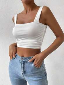 Top Cami Ajustado de Pliegues unicolor y Corto para el Verano - Blanco - Ver 5