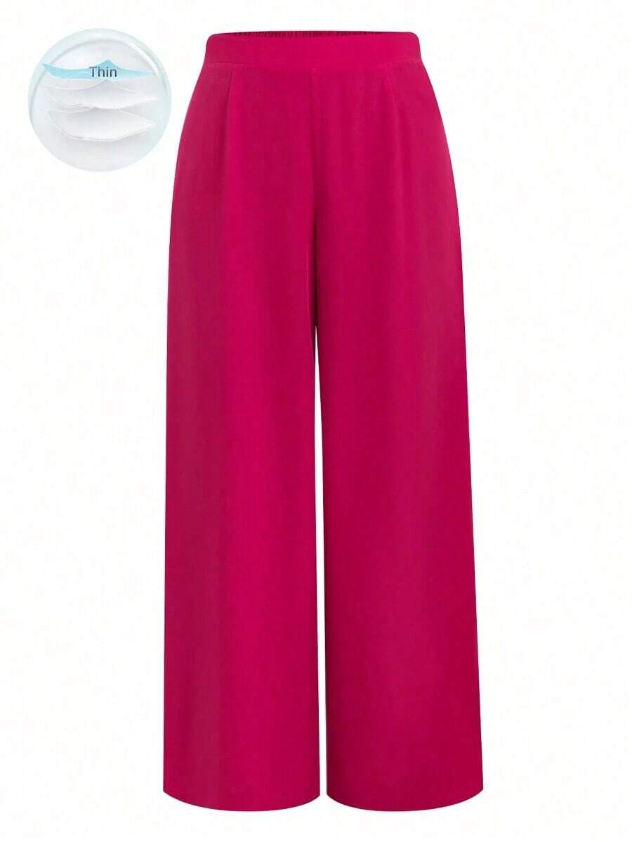 Pantalones Sueltos Con Cintura Elástica Para Mujer Talla Grande - Rosa Fucsia - Ver 1