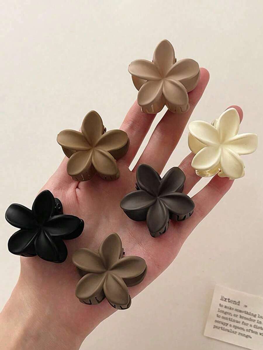 6pcs/Set Pinzas para el cabello de flor de huevo mate de 4cm, tonos de colores suaves y apagados, textura mate suave y delicada para el cabello, tamaño compacto adecuado para varios peinados. Diseñadas especialmente para mujeres con cabello fino y delgado, diseño de peine resistente que sujeta fácilmente el peinado medio, los cabellos sueltos y la coleta baja para un estilo relajado coreano, accesorios de verano para vacaciones, pinzas de garra - Multicolor - Ver 1