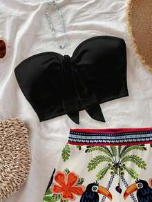 Conjunto de 2 piezas con estampado de árbol de coco y flor de diosa del sol para vacaciones en la isla, adecuado para vacaciones, verano, elegante - Multicolor 4 - Ver 4