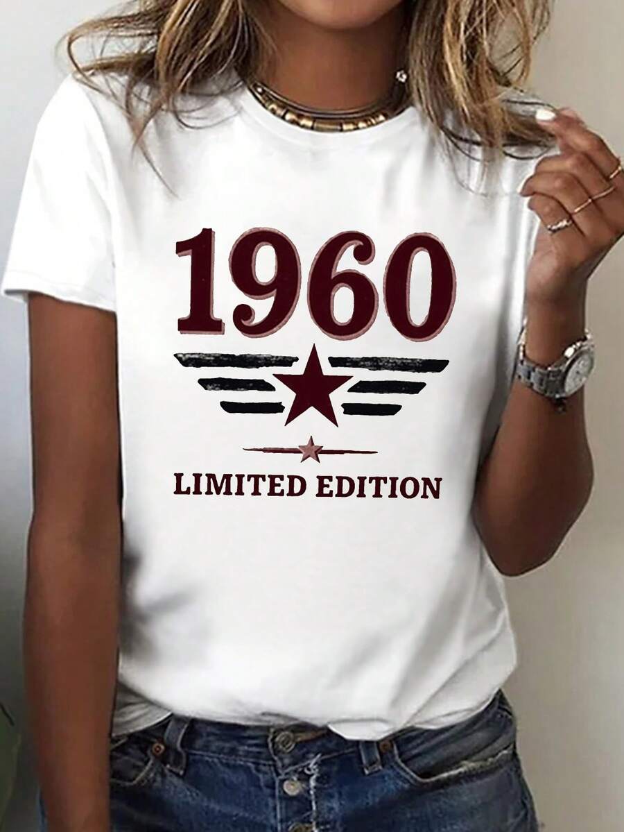 Limited Edition 60s Design Short-Sleeved Crew Neck T-Shirt, Specially Made For Women, A Casual Spring And Summer Outfit Choice - Unisex Loose Cotton Crew Neck Short Sleeve Urban Vintage Style T-Shirt. - 白色 - 查看 1