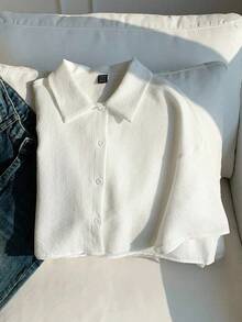 Blusa corta tejida amarilla para mujeres - Blanco - Ver 3