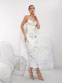 Elegante Vestido Impresión Estilo Delgado Con Tirante - Blanco - Ver 6