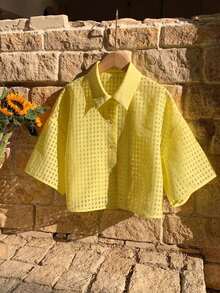 Blusa corta tejida amarilla para mujeres - Amarillo 2 - Ver 5