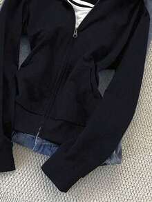 Sudadera casual de mujer de unicolor - Azul marino - Ver 4
