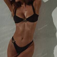 New Black High-End Bikini Swimsuit, Sexy Backless Design With Metal Connecting Rings, Women's Swimwear - Black - View 2