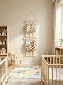 1pc Macrame Wall Hanging Storage Organizer - Handmade Rope Nursery Storage Bag For Plush Dolls And Baby Essentials, Suitable For Nursery - Storage Mesh Bag - View 3