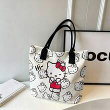Miniso Sanrio Hello Kitty 全印花帆布手提包，奶油色单肩包，日常使用 - 粉色 - 查看 5